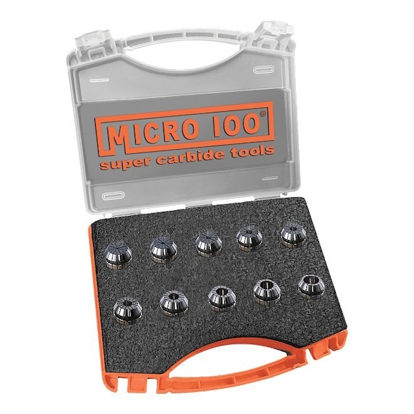 Collet Set, 10 Pc, High Polished Finish, Metric, Taper Size: Er16